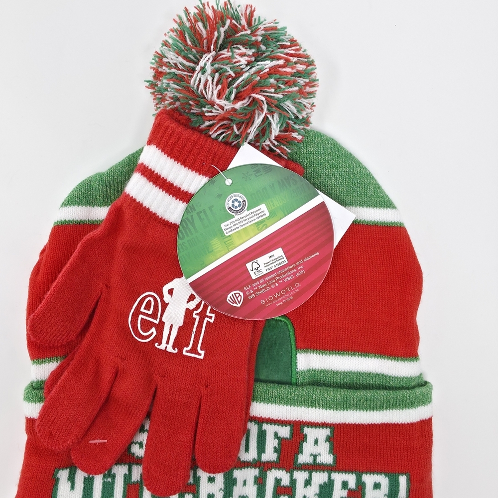 NWT Elf Movie "Son of a Nutcracker" Beanie & Glove Set - Picture 3 of 4